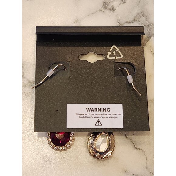 Napier Gold-Tone Red & Clear Crystal Teardrop Dangle Earrings For Women - Picture 3 of 5